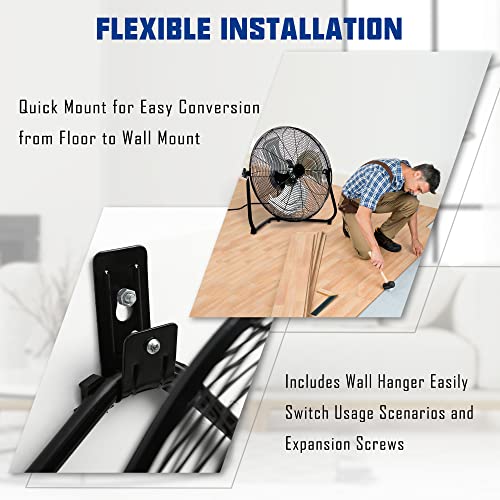 Sunny Flame 6000 Cfm Floor Fan High Velocity,20 Inch 3-Speed Heavy Duty Metal Fan With Wall-Mounting System,360° Adjustable Tilting For Garage, Industrial, Commercial,Shop And Gym, Use For Home, Bedroom Outdoor/Indoor #TOP5