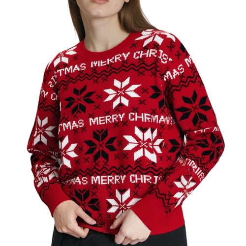 Womens Sweaters Christmas Letter Snowflake Holiday Tops | Relaxed Fit Round Neck Top Brings Cheerful Holiday Vibe for Shopping Trips Friend Hangouts And Festive Occasions - image 1
