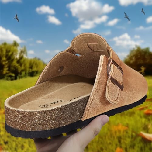 Image of KEMISANT Men Clogs-Comfortable Suede Mules Slippers Sandals Nurse Potato Shoes Unisex-Cushioned Cork-Footbed