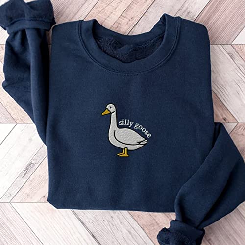 Embroidered Silly Unisex Tee, Embroidered Goose Crewneck Sweatshirt, Goose Shirt, Funny Sweatshirt, Funny Embroidered Shirt4