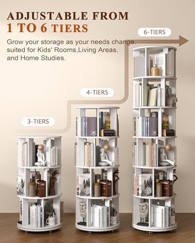 Image of IUNVR 4 Tier Rotating Bookshelf Tower Spinning Bookshelf with Swivel Wheels Book Shelf Rotating Storage Tower for Kids Adult Narrow Solid Wood Revolving Bookcase Organizer for Bedroom Living Room