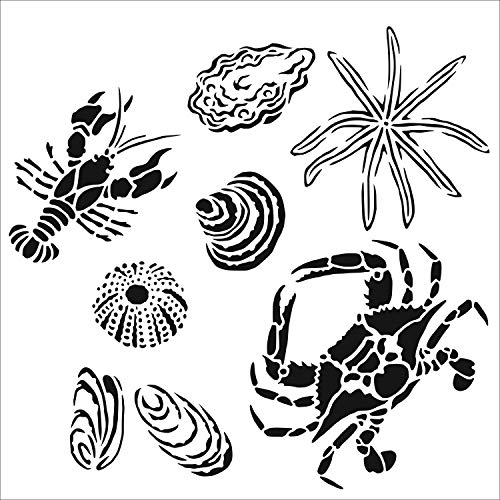 The Crafter's Workshop Set of 2 Stencils - Gulf Coast Creatures - 12x12 Large and 6x6 inch Mini - Includes 1 Each TCW867 and TCW867s - Bundle 2 Items