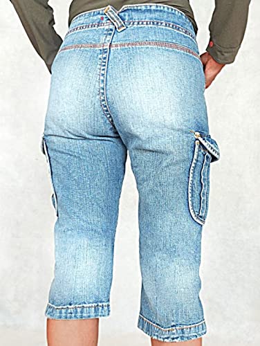 Flamingals Women's Flap Pocket Capris Jeans Mid Waist Casual Pants3