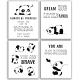 Inspirational Panda Wall Art Prints, Unframed Motivational Words, Set of 4 (8''x10'') Dream Big Little Panda Print for Nursery and Kids Room Decor, No Frame (Black White)