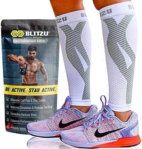 BLITZU Compression Socks Men - Footless Compression Socks for Women. Treatment for Legs, Shin Splint, Varicose Vein & Leg Pain Relief. Great Support for Running, Cycling, Maternity, Travel White S-M