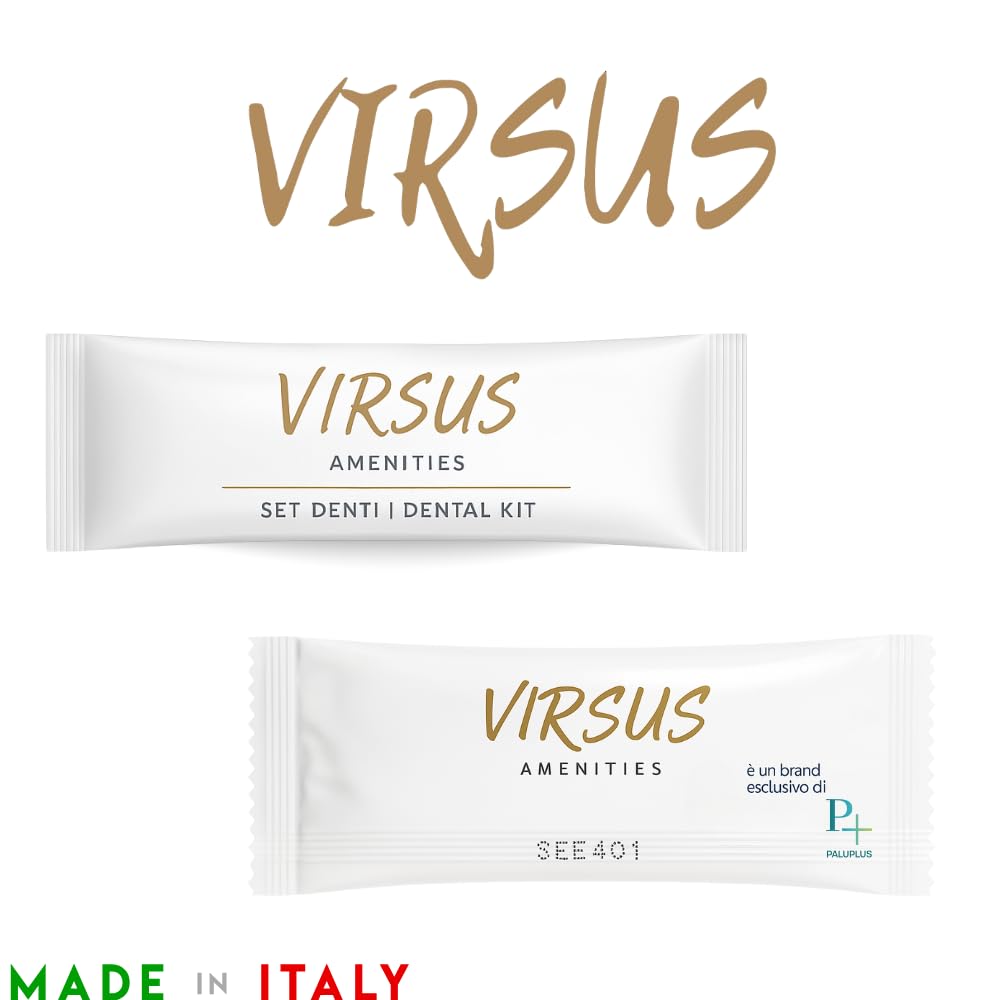 Virsus Set Igiene Orale monouso imbustato, confezione Flowpack bianca, spazzolino denti trasparente e tubetto Dentifricio da 5ml, per Albergo Hotel B&B Host, Set da Viaggio Linea cortesia (100)