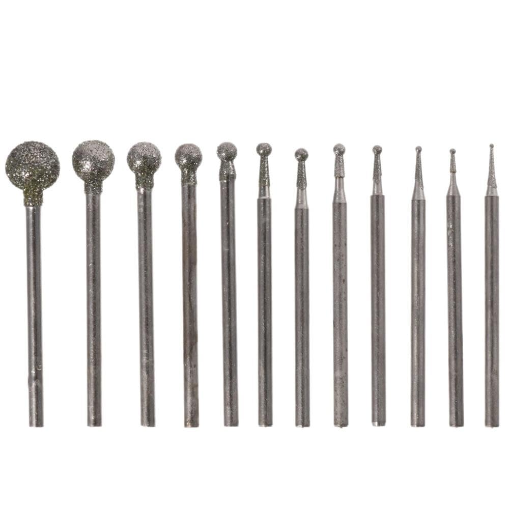 AllGIFT Polishing Kits 12pcs Corundum Metal Carving F Needle Diamond Burr Bits Industry Tool Diamond Grinding Head Stone Ceramic Glass Carving