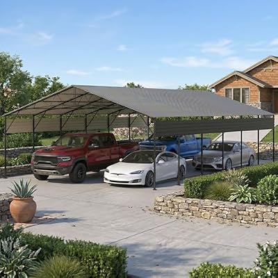 Devoko 20x30 FT Metal Carport, Heavy Duty Car Canopy with Galvanized Steel Roof, Reinforced Base Frame, All-Weather Garage, Outdoor Shelter for Cars, Trucks, Boats, Tractors & RV (Black)