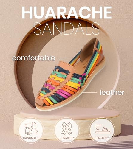 Image of Macarena Collection Womens Shoes Leather Sandal Flat for Women | Huarache Handmade Mexican Sandals | Comfortable & Stylish Womens Sandals 3050