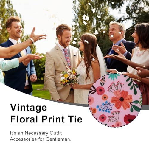 Image of Luckyvestir Mens Ties, Sage /Dusty Blue /Pink Floral Ties for Men, 2.76 inch Cotton Flower Necktie for Wedding /Groomsmen /Party