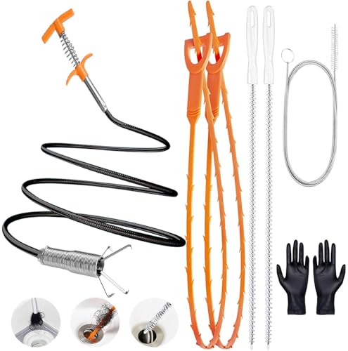Herramienta de eliminación de obstrucciones de drenaje de pelo de serpiente de drenaje de 62 pulgadas, juego de herramientas flexible para limpiar desagües de serpiente, serpiente de fontanería para