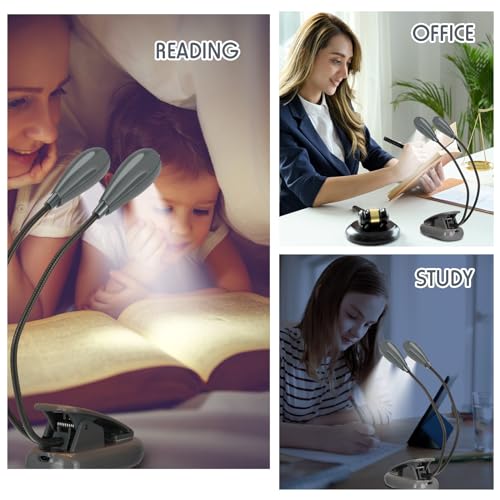 Retisee 6 Pcs Music Stand Clip on Reading Light AAA Battery Operated LED Book Lights in Bed 3 Brightness Levels Ideal for Musician, Piano Player, AAA Battery Not Included (Gray) - Thumbnail 6