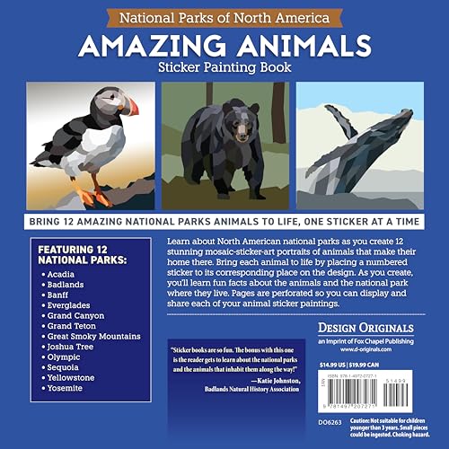 National Parks of North America Amazing Animals Sticker Painting Book: 12 Super Fun Paintings (Design Originals) Bison, Bear, Humpback Whale, Moose, Puffin, and More, with Up to 80 Stickers per Design - Image 2