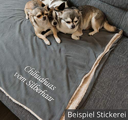 Direkt-Stick.de Hundedecke mit Namen Bestickt, XL Größe ca. 130x160cm, weiche Decke extra groß mit Hundenamen personalisierbar