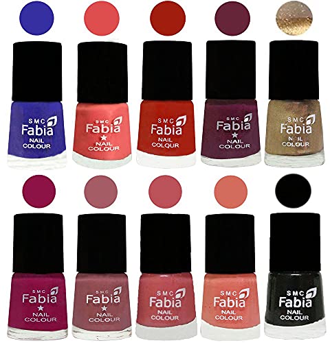 Image of SMC Fabia ALL IN ONE (PACK OF 10), Long Lasting Glossy Nail Polish, 6 ml Each, All Vibrant Colours,01803