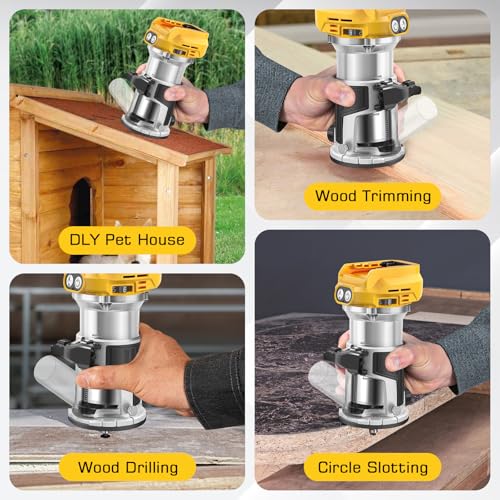 Cordless Power Router Compatible with Dewalt 18V-20V Battery, 800W Brushless Wood Trimmer with 6 Speed, Brushless Router Trimmer, Cordless Wood Trimmer, Straight Guide, 15 Milling Bits and 2 Spanners - Image 7