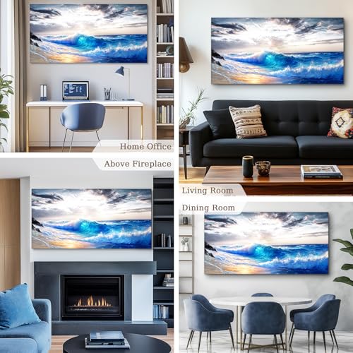 crmotu Coastal Wall Art, Beach Wall Art, Ocean Art Wall Decor, Great Wave Canvas Prints, Beachy Landscape Large Artwork, Seaside Pictures for Living Room Bedroom, Modern Office Decor 30x60inch