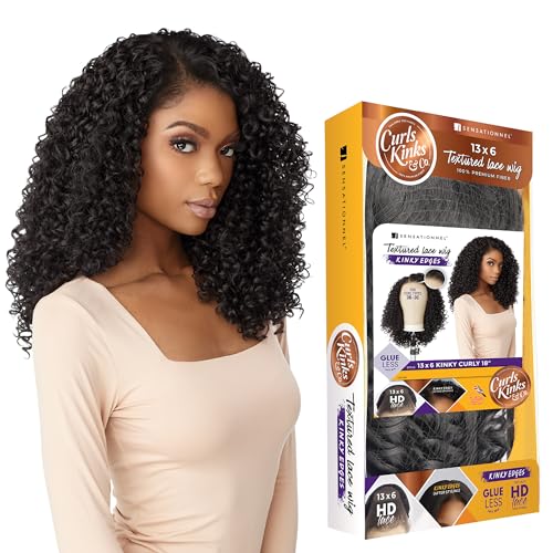 Sensationnel Curls Kinksandco Kinkyedges Wig - Kinky Curly 18 Inch 13X6 Lace Frontal Natural Kinkytexture Edged Hairline for Natural 3C to 4C Hair Textures (HL280/44)