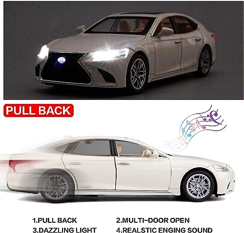 Image of 1 /32 Compatible for Lexus Ls500h Model Car, Zinc Alloy Pull Back Toy car with Sound and Light for Kids Boy Girl Gift-White
