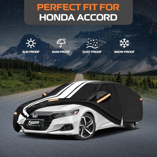 Image of Kayme Honda Accord Car Cover Waterproof All Weather for Automobiles | Custom Fit for Accord Sedan /Coupe (1990-2026), Gift with Tape /Towel, Outdoor Full Exterior Cover Rain Snow Sun UV Protection