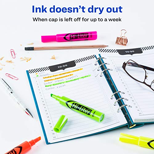 Avery Hi-Liter Desk-Style Highlighters, Smear Safe Ink, Chisel Tip, 4 Assorted Color Highlighters (24063) #TOP4
