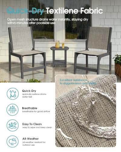 Image of Ciokea HDPE Outdoor Dining Set, Patio Table and 4 Stackable Chairs, Grey | All-Weather Furniture Set with 2 inch Umbrella Hole and Armless Chair. Breathable Teslin Fabric Suitable for Outdoor Leisure.