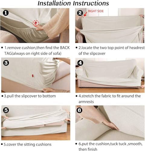 Image of Turquoize Stretch Sofa Slipcover 2 Pieces Sofa Cover Couch Cover for 2 Cushion Couch Washable Furniture Protector Covers with Elastic Bottom Feature Thick Jacquard Fabric (Loveseat, Ivory)