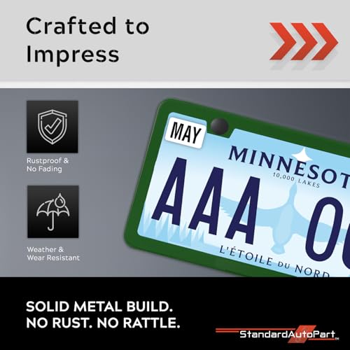 Image of Premium Slim Green License Plate Frames - 2 Pack, Rust-Free Stainless Steel & Rattle-Free, Street Legal, Universal with Screw Caps, Thin Metal Front & Rear Car Tag Holders Unisex