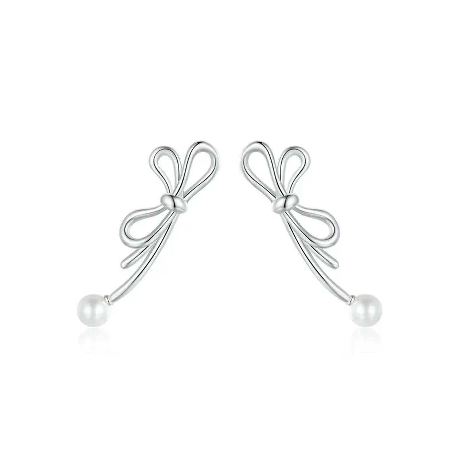 LLXYWJ Ohrstecker aus 925er-Sterlingsilber mit Schleife für Damen und Teenager, kleine Ohrstecker aus Weißgold mit Schleife und Schleife