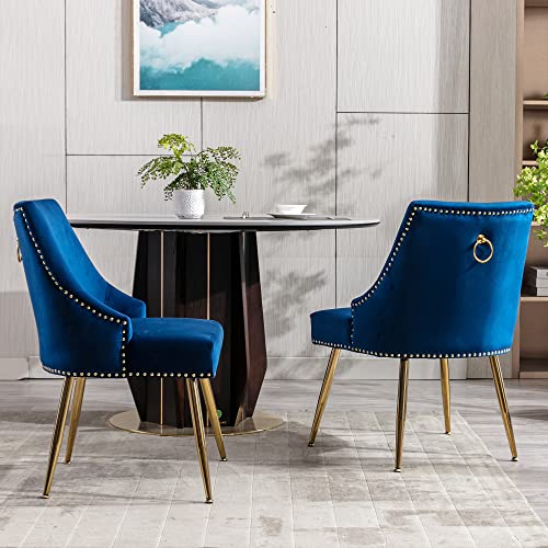 Kcc Velvet Dining Chairs Set Of 2 Upholstered Accent Chairs Side Chairs Modern Guest Chair With Gold Legs For Living Room Bedroom Reception Room (Blue) #TOP1