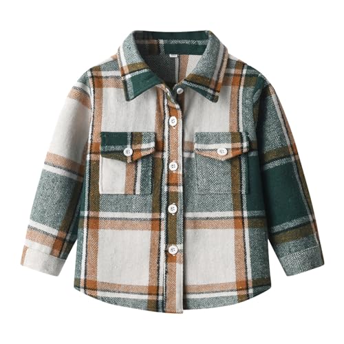 Niños pequeños bebé unisex invierno cuadros tops manga larga camisa abrigo chaqueta chaqueta chaqueta ropa, Verde militar., 13-14 años