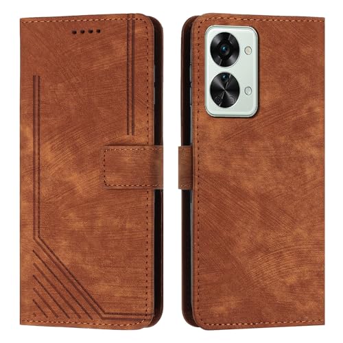 Flip cover OnePlus Nord 2T marron étui portefeuille fente carte et support vidéo