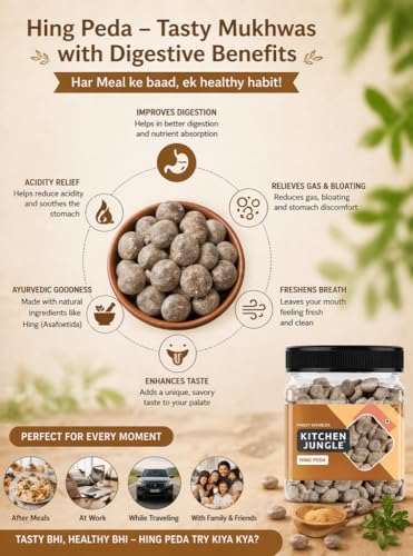Image of KITCHEN JUNGLE Hing Peda Digestive Churan Goli 350g | After Meal Mouth Freshener Candy | Traditional Pachak Tablets | Hing Flavored Candy | Travel Friendly Jar Pack