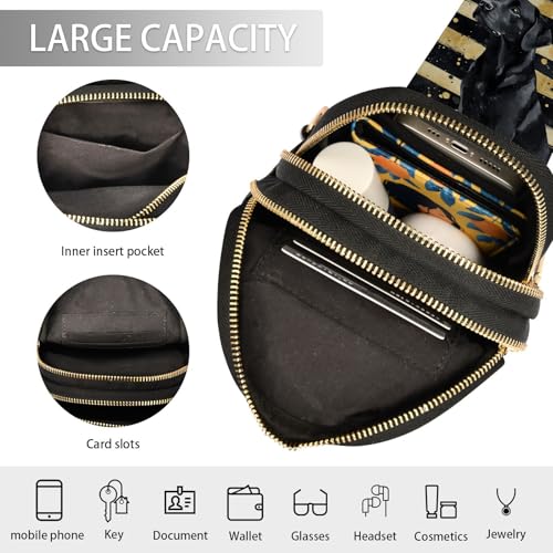 KLL Trendy Black Dog Black and Gold Striped crossbody sling bag lightweight sling backpack for women for hiking4