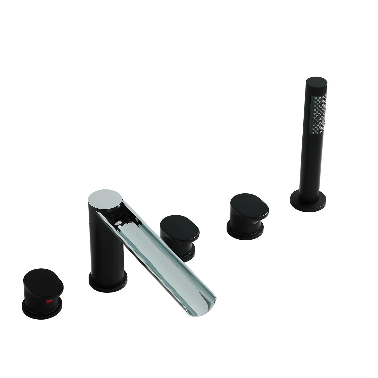 Mitigeur de baignoire cascade noir avec douchette et robinet extractible 5 trous