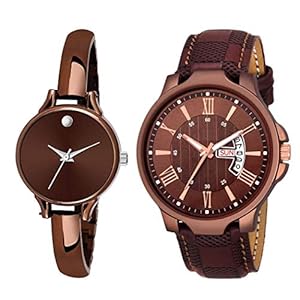 Shocknshop Analogue Unisex Couple Combo Watch for Men & Women (Brown Dial & Colored Strap) -W246-236BR