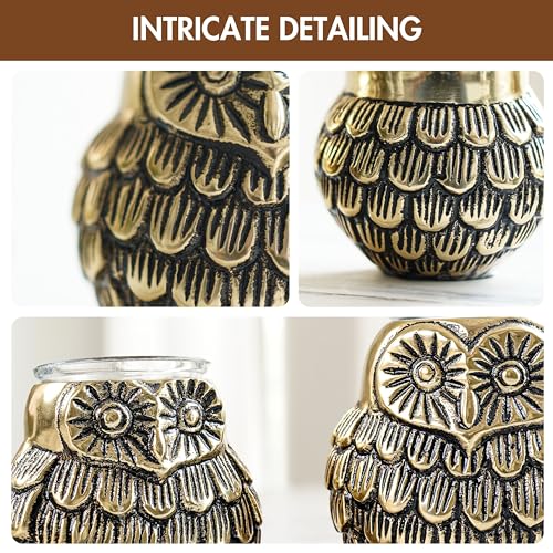 BEHOMA Aluminium Owls with Votives Set of Mother and Child | Statue for Home Decor Tabletop Living Room | Candle Holder Gift Showpiece for Mothers Day, Birthday, Anniversary | Votives Candle Included 3
