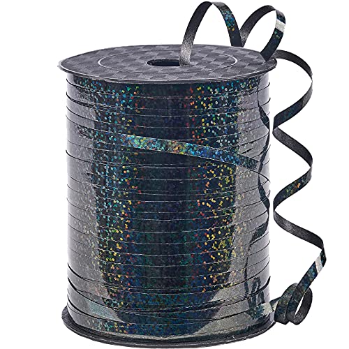 Image of PartyWoo Iridescent Crimped Ribbon, 500 Yard Black Metallic Curling Ribbon for Crafts, Gift Wrapping, Balloons, Hair, Florist (1 Roll)