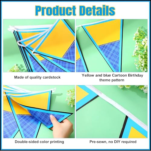 Image of Tiamon 5 Pcs Yellow Cartoon Birthday Party Decoration Triangle 49.2 ft | Yellow Banana Triangle 49.2 ft Flag Pennant Banner Garland Streamer for Birthday Baby Shower Cartoon Themed Party Supply