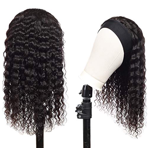 Image of Celiarita Headband Wig Human Hair Deep Wave 20 Inch Glueless None Lace Front Wigs Machine Made Half Wigs for Black Women 150% Density Deep Curly Wave Headband Wigs Human Hair Natural Color