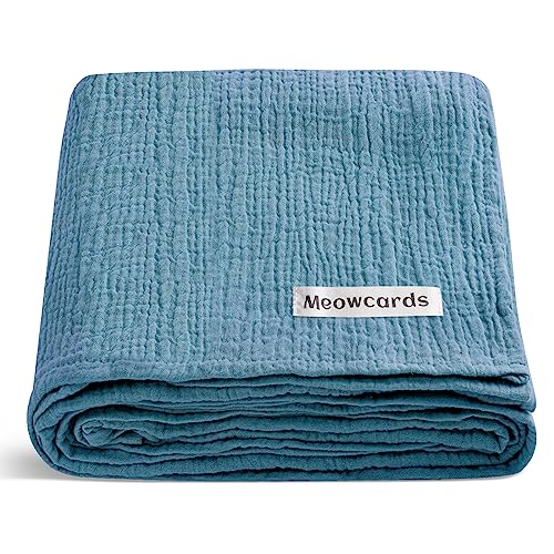 Image of meowcards Muslin Swaddle Blankets for Baby, Unisex Baby Boys Girls Essentials, Large 47 x 47 inches, Boho Receiving Blankets Newborn Registry Must Haves (Blue, Simple)
