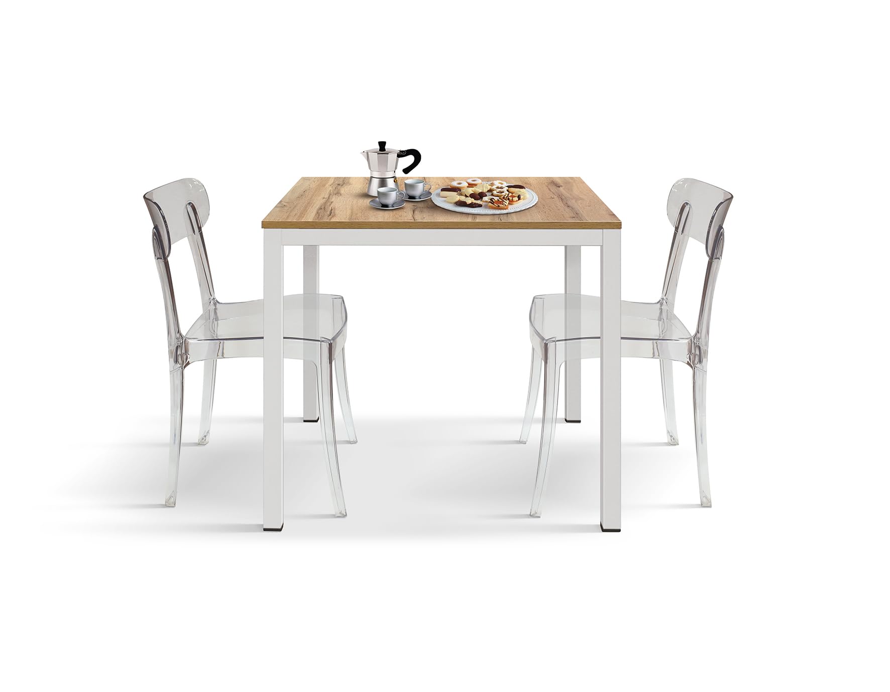 PAZZO DESIGN Fester Tisch Tobia, Bartisch, Restauranttisch, 80 x 80 x 75 cm, rustikale Eiche, weiße Basis - id_2108