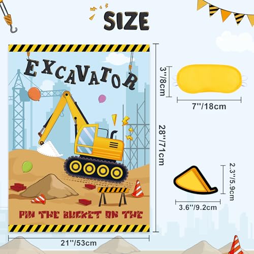 Image of WERNNSAI Pin The Bucket on The Excavator Party Games - Construction Party Supplies Truck Birthday Construction Party Games with 24 Pcs Stickers for Birthday Activities