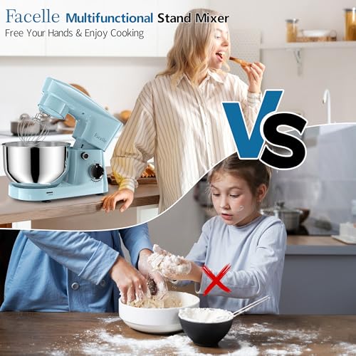 Facelle Stand Mixer, 10-Speed 6QT Kitchen Electric Mixer, Tilt-Head Food Mixer with Beater, Dough Hook, Wire Whip and Egg Separator, scraper for Most Home Cooks - Blue - Image 6