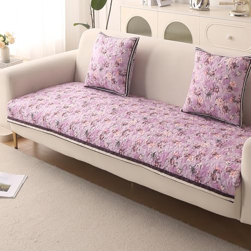 HOKIPO 'Florentina Series' Holland Velvet Antiskid Sofa Cover Mat + Foam Filling for 1/2/3 Seater & L-Shape Sofa. Make Your Own Sofa Cover Set, Mat 70(D) x 60(L) cm, Peony Lavender (IN-878-V6)
