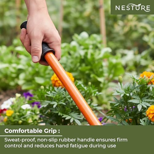 Image of Prong Hoe for Gardening | Heavy Duty Garden Hoe with Prong for Soil Loosening, Digging, Leveling & Garden Maintenance (Orange)