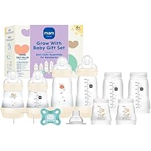 MAM Grow With Baby Anti-Colic Bottle Set &ndash; 4 Easy Start Bottles (5oz &amp; 9oz) with Trainer Handles &amp; Spout, Comfort Newborn Pacifier, Extra Bottle Bodies &amp; Nipples | Self-Sterilizing Baby Feeding System