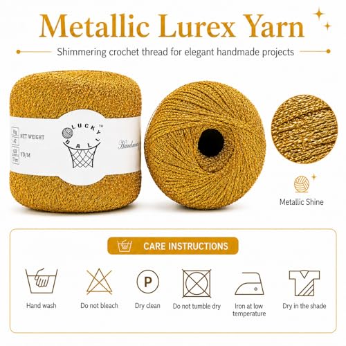 Image of 80g Sparkle Silver Lurex Thread Shining Yarn, Metallic Crochet Thread Yarn for Crocheting, Sparkle Metallic for Knitting Clothes, Car Charm, Keychain Charm(Bright Gold)