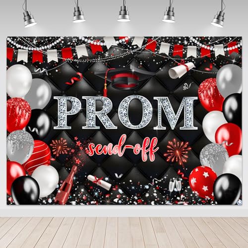 Mocsicka Prom Send Off 2026 Backdrop (Red and Black, 7x5ft(82"x60"))