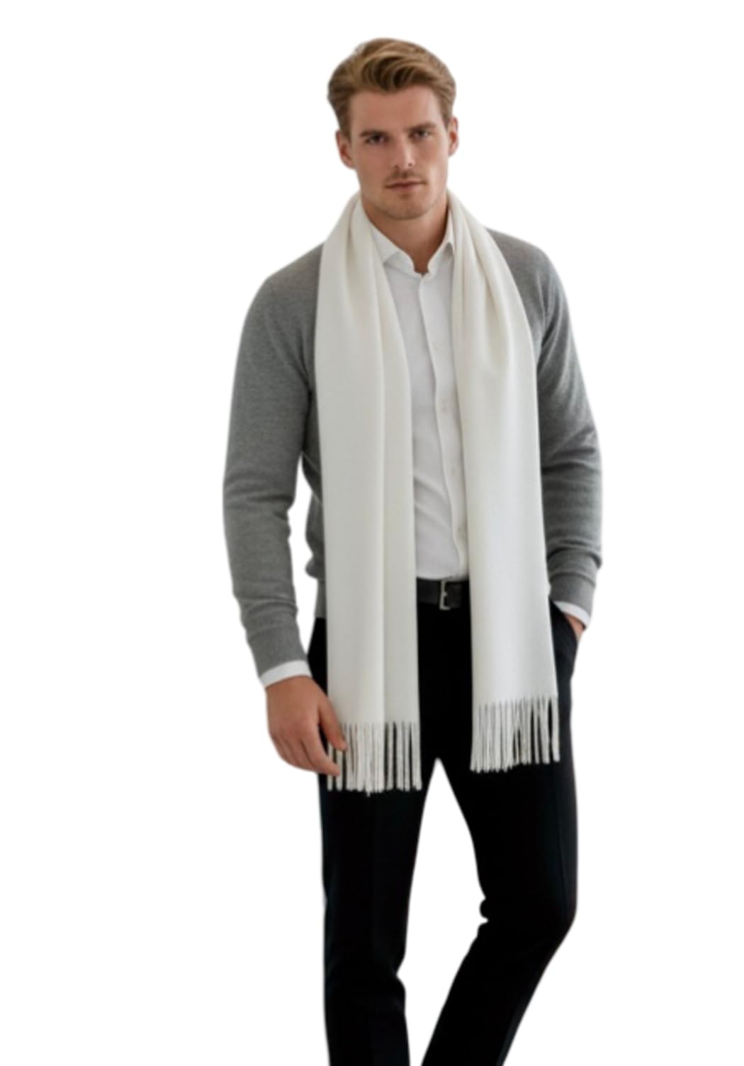 Bufanda de cachemira para hombre, fina, ligera, primavera, 200 x 70 cm, de cachemira, elegante, extraflexible, monocolor, color liso, clásico, informal